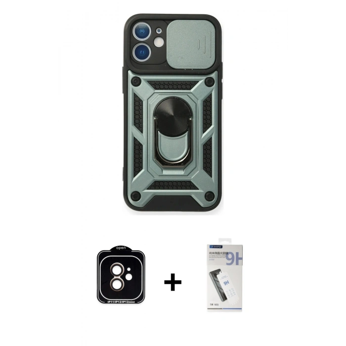 MARSİLYAN™- iPhone 11 Kılıf Ahenk Klasik - Şeffaf Uv Polymer Nano Ekran Koruyucu + PVD Metal Kamera Lens - TU