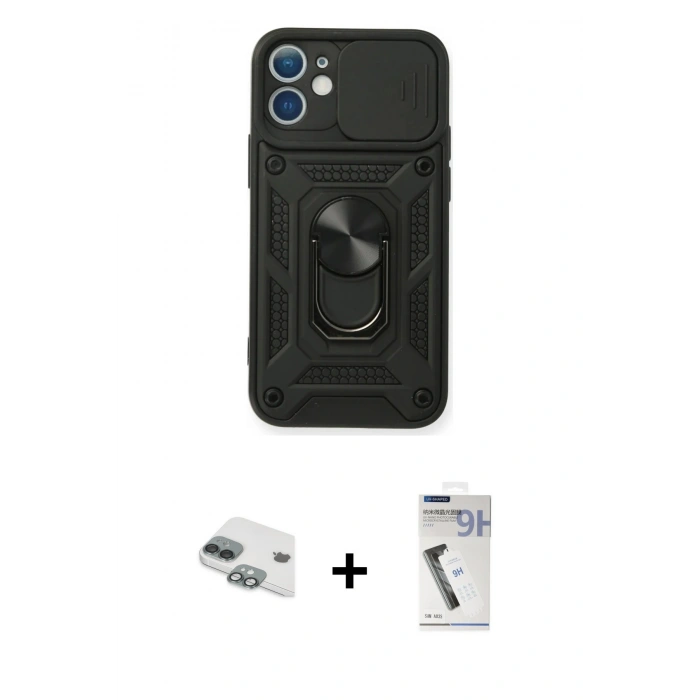 MARSİLYAN™- iPhone 11 Kılıf Ahenk Klasik - Şeffaf Uv Polymer Nano Ekran Koruyucu + Pers Alüminyum Kamera Lens - YL