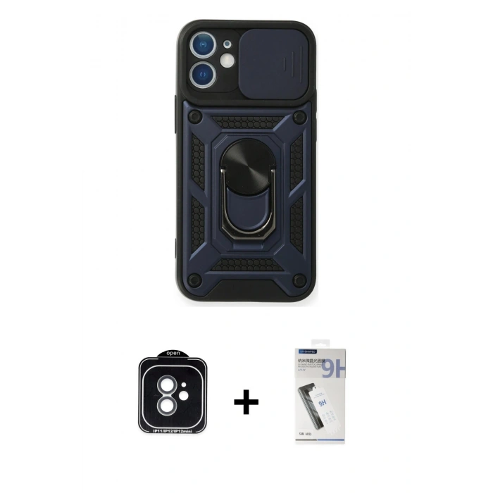 MARSİLYAN™- iPhone 11 Kılıf Ahenk Klasik - Şeffaf Uv Polymer Nano Ekran Koruyucu + PVD Metal Kamera Lens - YL