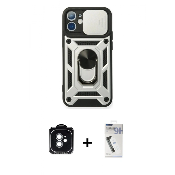 MARSİLYAN™- iPhone 11 Kılıf Ahenk Klasik - Şeffaf Uv Polymer Nano Ekran Koruyucu + PVD Metal Kamera Lens - YL