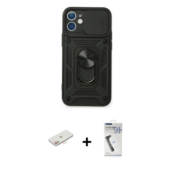 MARSİLYAN™- iPhone 11 Kılıf Ahenk Klasik - Şeffaf Uv Polymer Nano Ekran Koruyucu + Renkli Kamera Lens Koruma Cam - YL