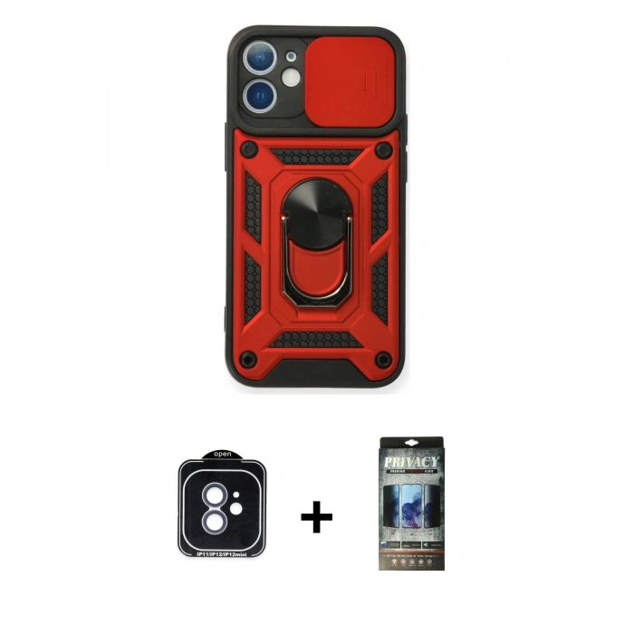 MARSİLYAN™- iPhone 11 Kılıf Ahenk Klasik - Siyah 34D Hayalet Izgaralı Cam + PVD Metal Kamera Lens - MI