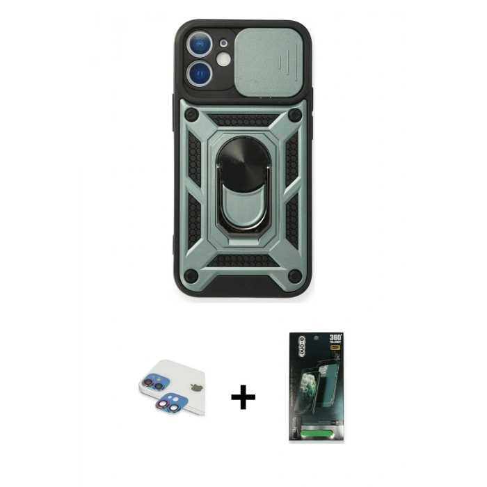 MARSİLYAN™- iPhone 11 Kılıf Ahenk Klasik - Siyah 360 Mat Full Body Arka Koruyucu + Pers Alüminyum Kamera Lens - GI