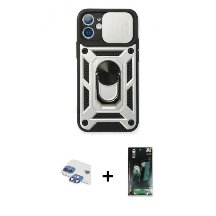 MARSİLYAN™- iPhone 11 Kılıf Ahenk Klasik - Siyah 360 Mat Full Body Arka Koruyucu + Pers Alüminyum Kamera Lens - GI