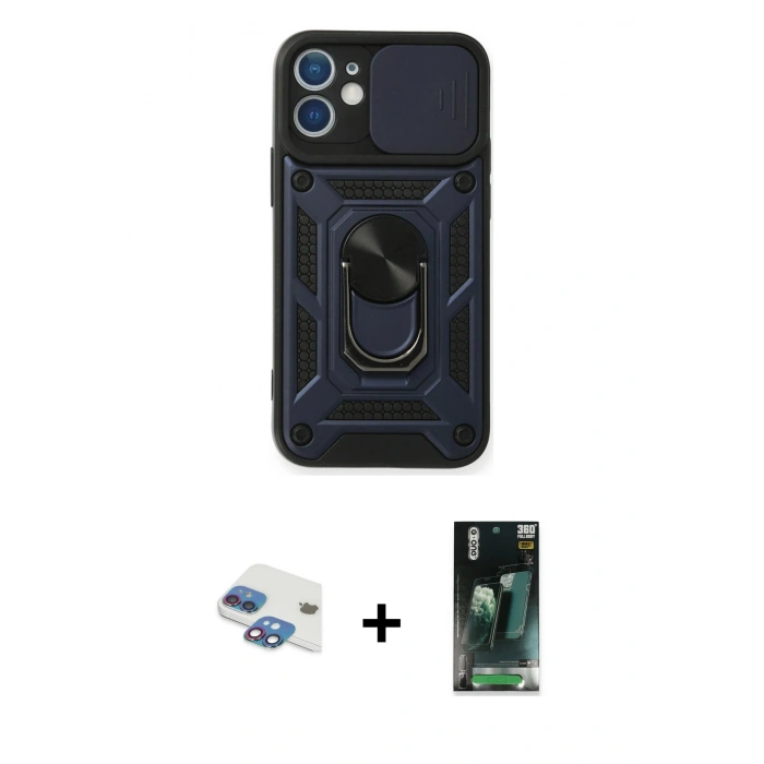 MARSİLYAN™- iPhone 11 Kılıf Ahenk Klasik - Siyah 360 Mat Full Body Arka Koruyucu + Pers Alüminyum Kamera Lens - GI