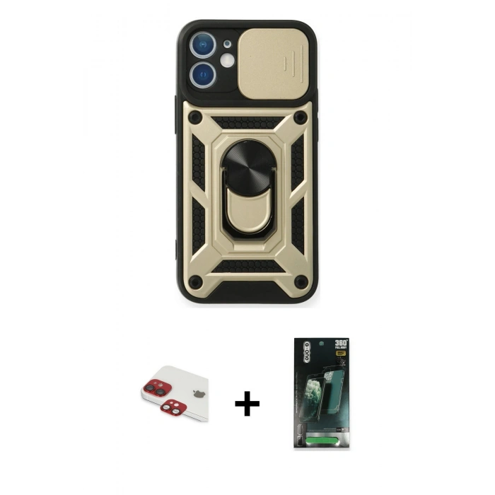 MARSİLYAN™- iPhone 11 Kılıf Ahenk Klasik - Siyah 360 Mat Full Body Arka Koruyucu + Pers Alüminyum Kamera Lens - KI