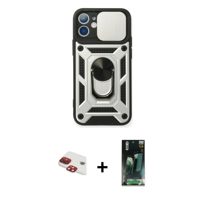 MARSİLYAN™- iPhone 11 Kılıf Ahenk Klasik - Siyah 360 Mat Full Body Arka Koruyucu + Pers Alüminyum Kamera Lens - KI
