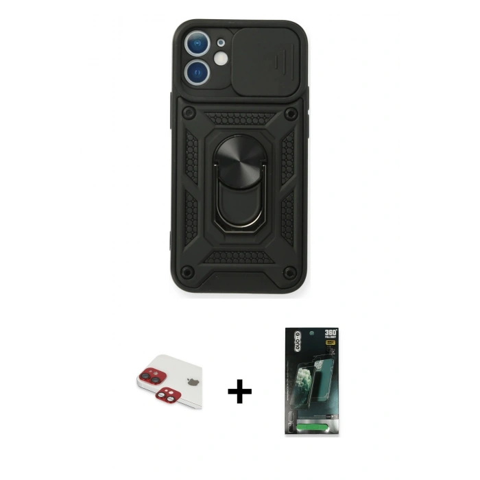MARSİLYAN™- iPhone 11 Kılıf Ahenk Klasik - Siyah 360 Mat Full Body Arka Koruyucu + Pers Alüminyum Kamera Lens - KI