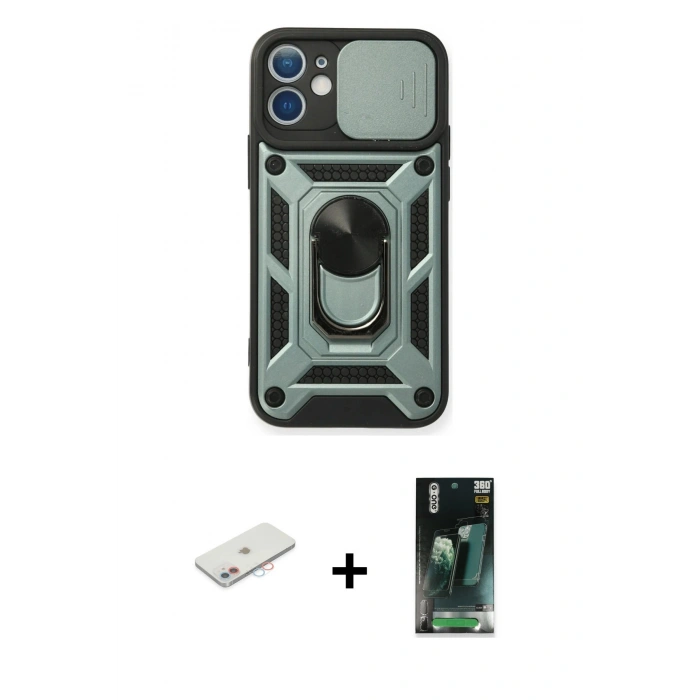 MARSİLYAN™- iPhone 11 Kılıf Ahenk Klasik - Siyah 360 Mat Full Body Arka Koruyucu + Renkli Kamera Lens Koruma Cam - PE