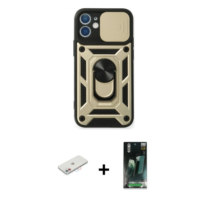 MARSİLYAN™- iPhone 11 Kılıf Ahenk Klasik - Siyah 360 Mat Full Body Arka Koruyucu + Renkli Kamera Lens Koruma Cam - PE