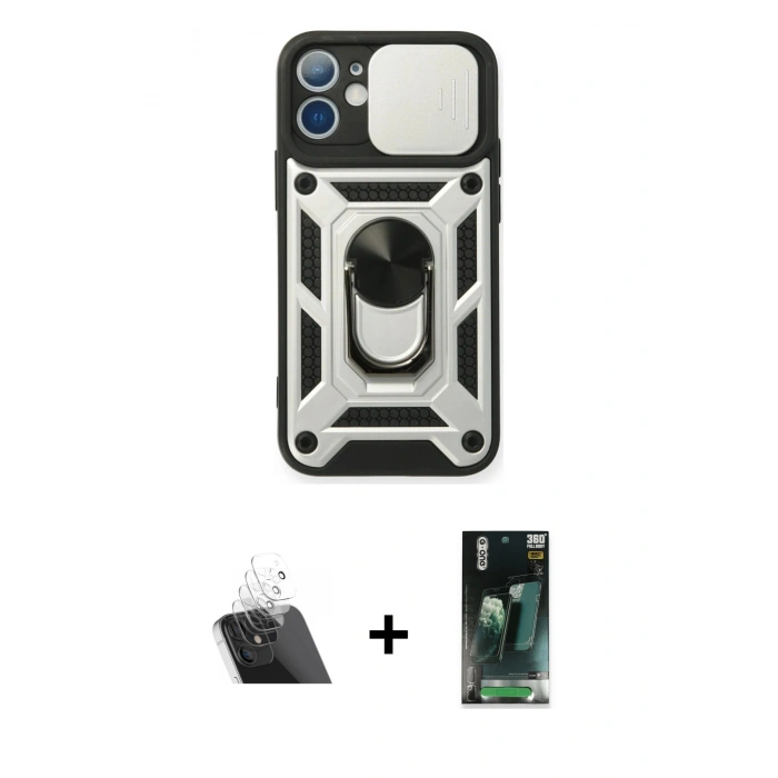 MARSİLYAN™- iPhone 11 Kılıf Ahenk Klasik - Siyah 360 Mat Full Body Arka Koruyucu + Kamera Lens Koruma Cam - SF