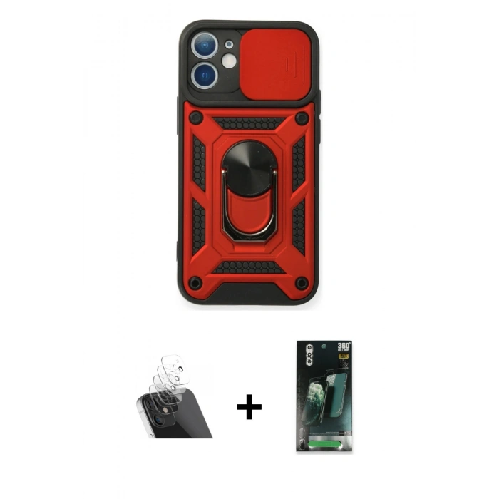MARSİLYAN™- iPhone 11 Kılıf Ahenk Klasik - Siyah 360 Mat Full Body Arka Koruyucu + Kamera Lens Koruma Cam - SF