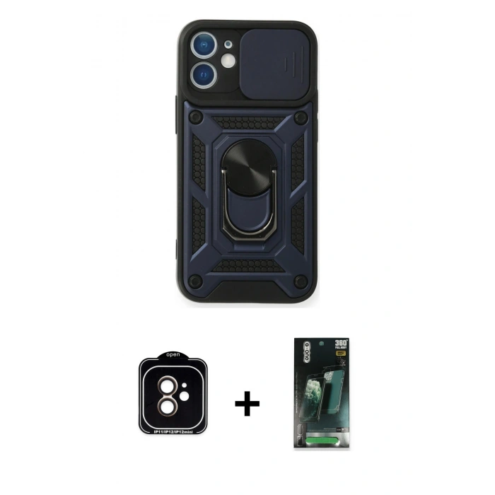 MARSİLYAN™- iPhone 11 Kılıf Ahenk Klasik - Siyah 360 Mat Full Body Arka Koruyucu + PVD Metal Kamera Lens - TU