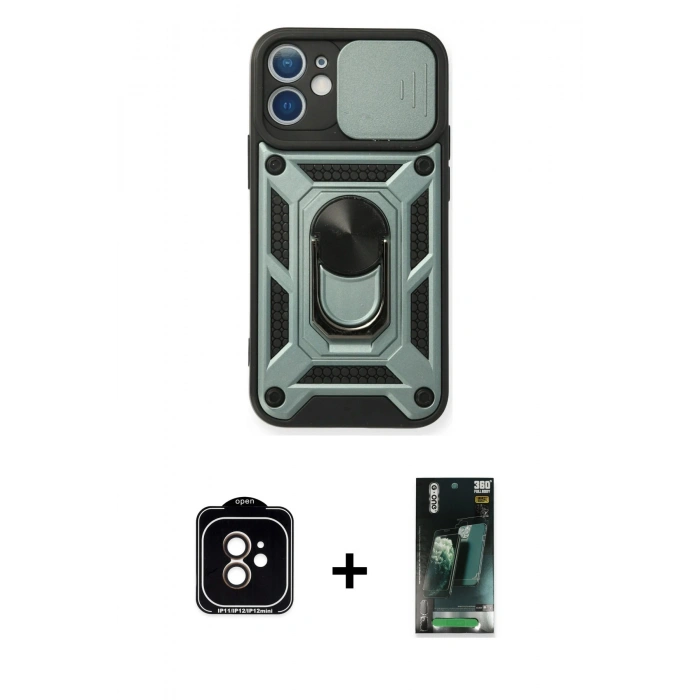 MARSİLYAN™- iPhone 11 Kılıf Ahenk Klasik - Siyah 360 Mat Full Body Arka Koruyucu + PVD Metal Kamera Lens - TU
