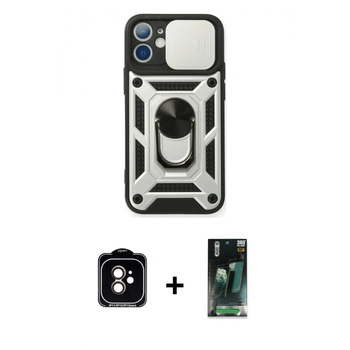 MARSİLYAN™- iPhone 11 Kılıf Ahenk Klasik - Siyah 360 Mat Full Body Arka Koruyucu + PVD Metal Kamera Lens - TU
