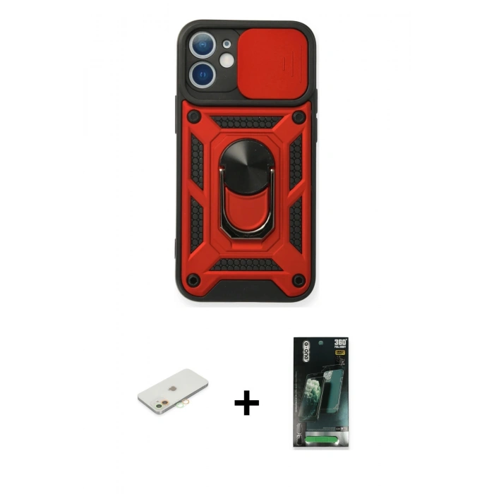 MARSİLYAN™- iPhone 11 Kılıf Ahenk Klasik - Siyah 360 Mat Full Body Arka Koruyucu + Renkli Kamera Lens Koruma Cam - TU