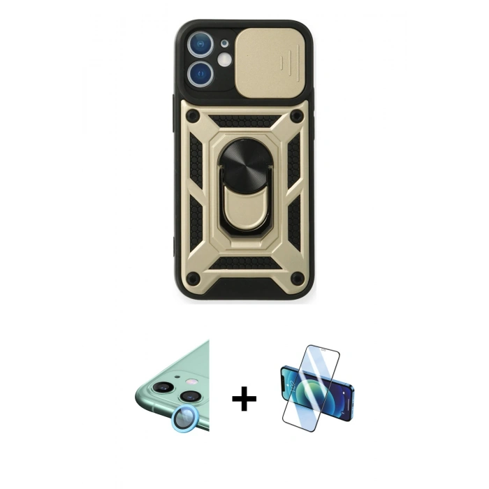 MARSİLYAN™- iPhone 11 Kılıf Ahenk Klasik - Siyah 3D Antistatik Cam Ekran Koruyucu + Raze Metal Kamera Lens - MI