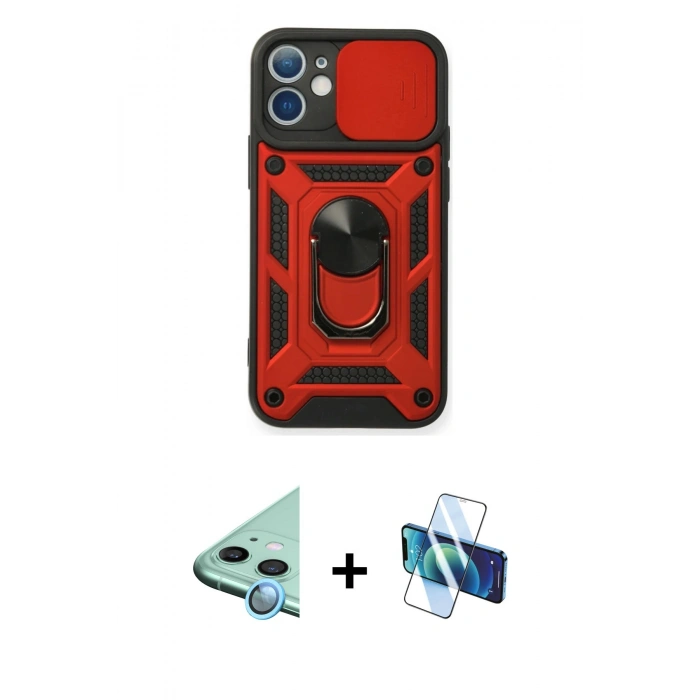MARSİLYAN™- iPhone 11 Kılıf Ahenk Klasik - Siyah 3D Antistatik Cam Ekran Koruyucu + Raze Metal Kamera Lens - MI