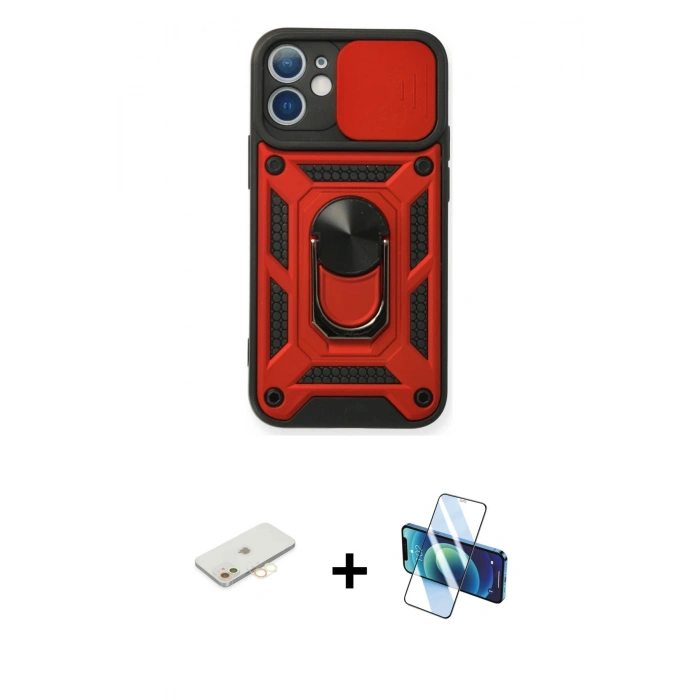 MARSİLYAN™- iPhone 11 Kılıf Ahenk Klasik - Siyah 3D Antistatik Cam Ekran Koruyucu + Renkli Kamera Lens Koruma Cam - SI