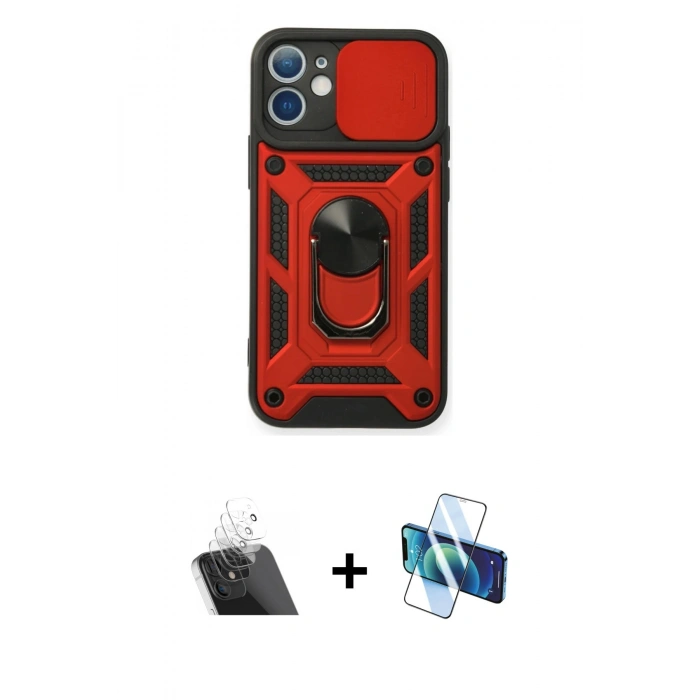 MARSİLYAN™- iPhone 11 Kılıf Ahenk Klasik - Siyah 3D Antistatik Cam Ekran Koruyucu + Kamera Lens Koruma Cam - SF