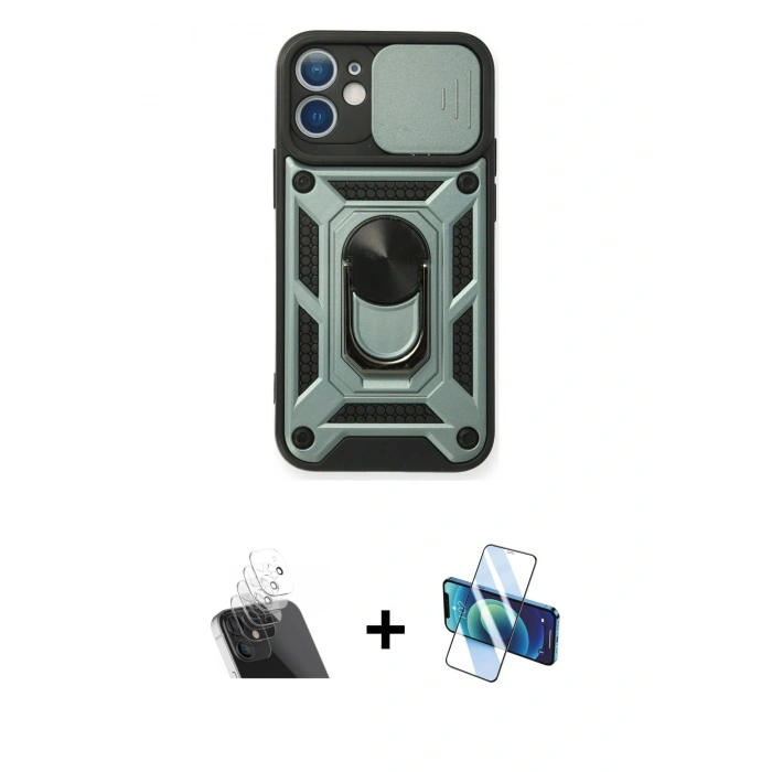 MARSİLYAN™- iPhone 11 Kılıf Ahenk Klasik - Siyah 3D Antistatik Cam Ekran Koruyucu + Kamera Lens Koruma Cam - SF