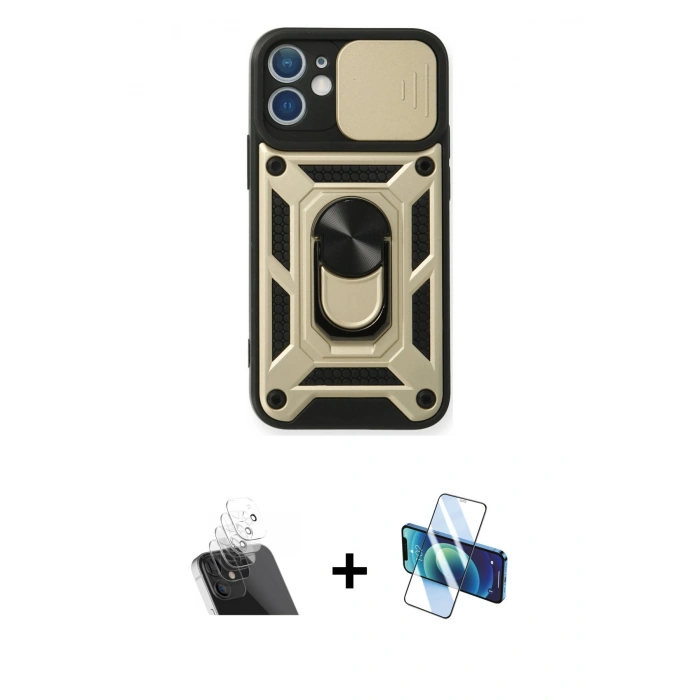 MARSİLYAN™- iPhone 11 Kılıf Ahenk Klasik - Siyah 3D Antistatik Cam Ekran Koruyucu + Kamera Lens Koruma Cam - SF