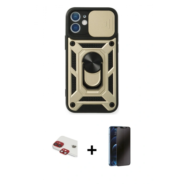 MARSİLYAN™- iPhone 11 Kılıf Ahenk Klasik - Siyah 3D Antistatik Hayalet Cam Ekran Koruyucu + Pers Alüminyum Kamera Lens - KI