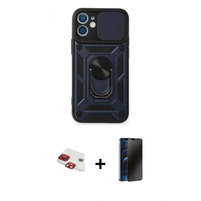 MARSİLYAN™- iPhone 11 Kılıf Ahenk Klasik - Siyah 3D Antistatik Hayalet Cam Ekran Koruyucu + Pers Alüminyum Kamera Lens - KI
