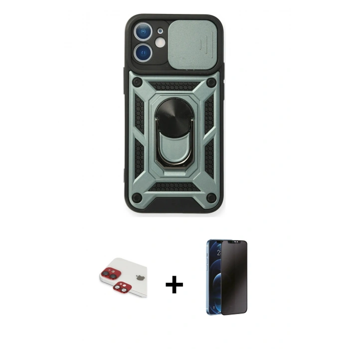 MARSİLYAN™- iPhone 11 Kılıf Ahenk Klasik - Siyah 3D Antistatik Hayalet Cam Ekran Koruyucu + Pers Alüminyum Kamera Lens - KI