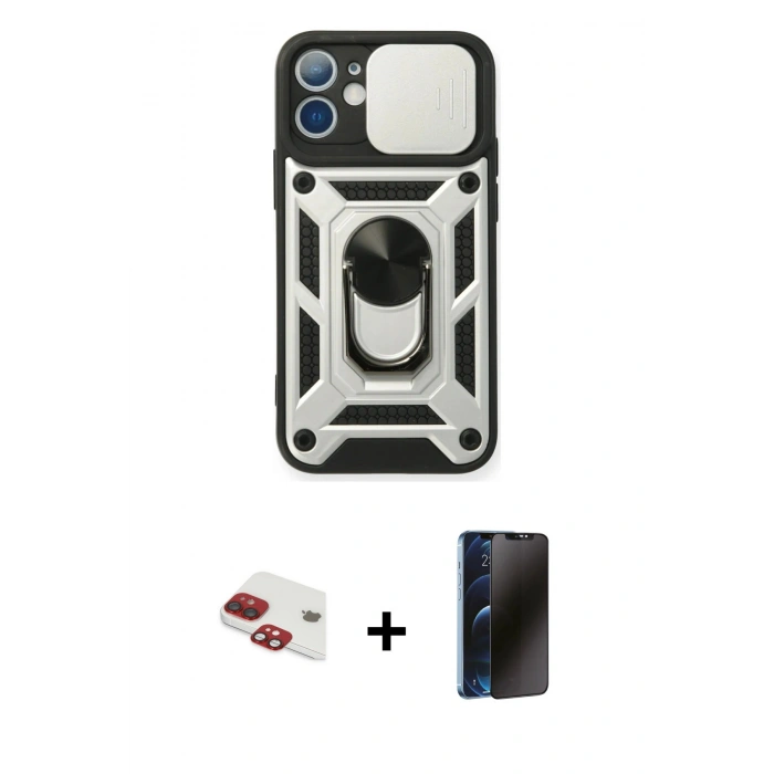MARSİLYAN™- iPhone 11 Kılıf Ahenk Klasik - Siyah 3D Antistatik Hayalet Cam Ekran Koruyucu + Pers Alüminyum Kamera Lens - KI