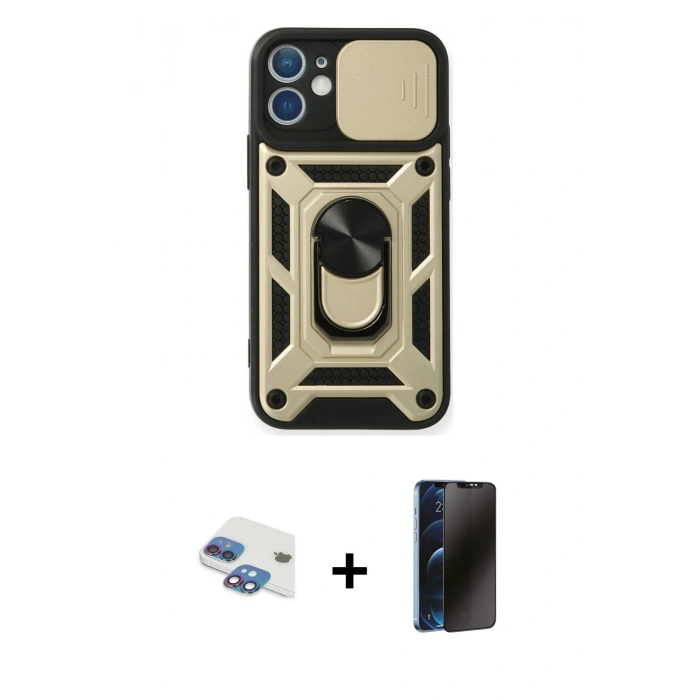 MARSİLYAN™- iPhone 11 Kılıf Ahenk Klasik - Siyah 3D Antistatik Hayalet Cam Ekran Koruyucu + Pers Alüminyum Kamera Lens - GI