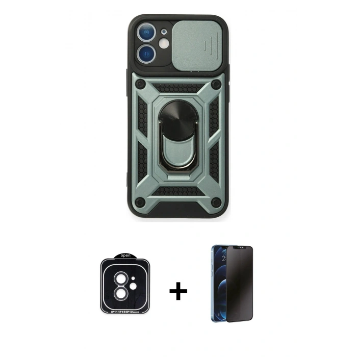 MARSİLYAN™- iPhone 11 Kılıf Ahenk Klasik - Siyah 3D Antistatik Hayalet Cam Ekran Koruyucu + PVD Metal Kamera Lens - SH
