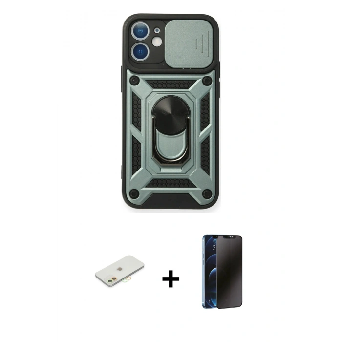 MARSİLYAN™- iPhone 11 Kılıf Ahenk Klasik - Siyah 3D Antistatik Hayalet Cam Ekran Koruyucu + Renkli Kamera Lens Koruma Cam - TU