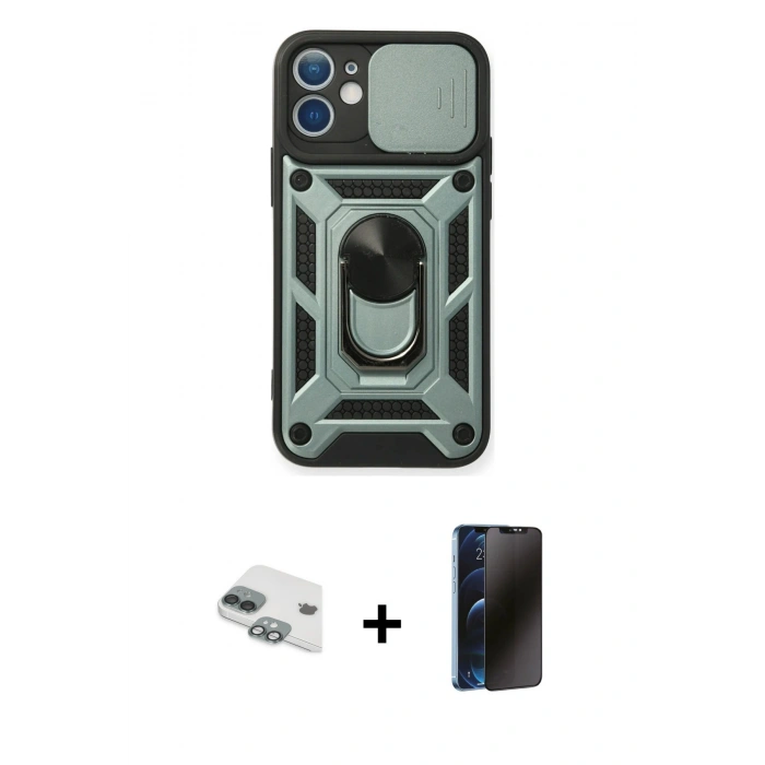 MARSİLYAN™- iPhone 11 Kılıf Ahenk Klasik - Siyah 3D Antistatik Hayalet Cam Ekran Koruyucu + Pers Alüminyum Kamera Lens - YL