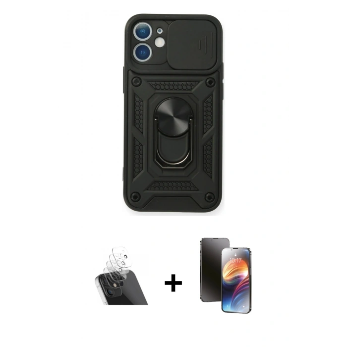 MARSİLYAN™- iPhone 11 Kılıf Ahenk Klasik - Siyah 3D Antistatik Mat Seramik Nano Ekran Koruyucu + Kamera Lens Koruma Cam - SF