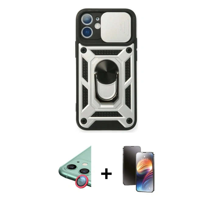 MARSİLYAN™- iPhone 11 Kılıf Ahenk Klasik - Siyah 3D Antistatik Mat Seramik Nano Ekran Koruyucu + Raze Metal Kamera Lens - KI