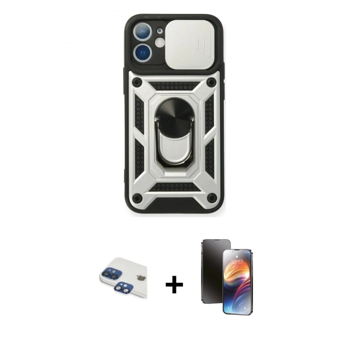MARSİLYAN™- iPhone 11 Kılıf Ahenk Klasik - Siyah 3D Antistatik Mat Seramik Nano Ekran Koruyucu + Pers Alüminyum Kamera Lens - LT
