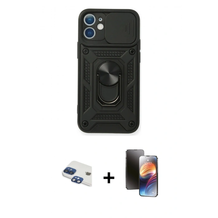 MARSİLYAN™- iPhone 11 Kılıf Ahenk Klasik - Siyah 3D Antistatik Mat Seramik Nano Ekran Koruyucu + Pers Alüminyum Kamera Lens - LT