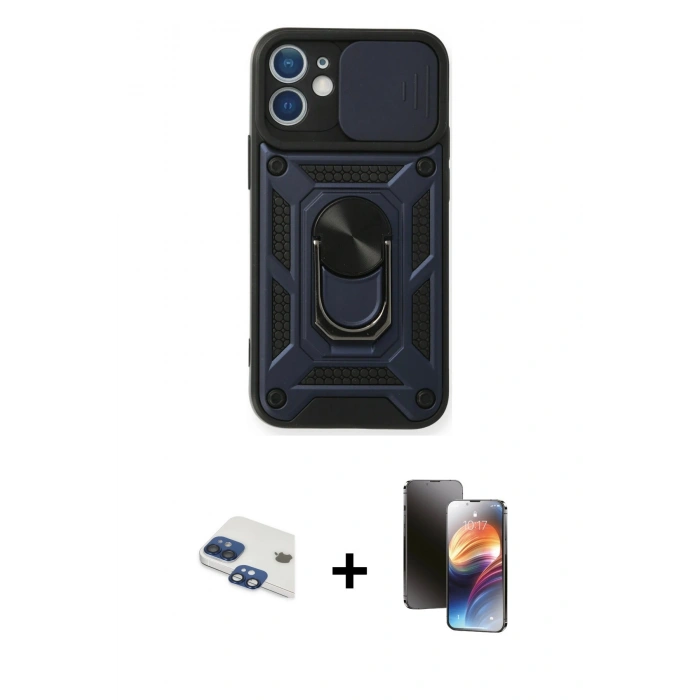 MARSİLYAN™- iPhone 11 Kılıf Ahenk Klasik - Siyah 3D Antistatik Mat Seramik Nano Ekran Koruyucu + Pers Alüminyum Kamera Lens - LT