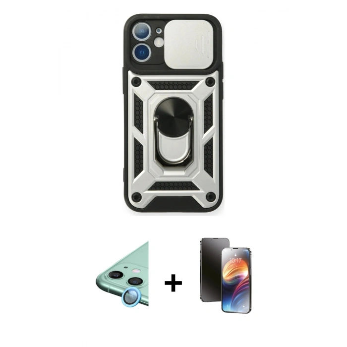MARSİLYAN™- iPhone 11 Kılıf Ahenk Klasik - Siyah 3D Antistatik Mat Seramik Nano Ekran Koruyucu + Raze Metal Kamera Lens - MI