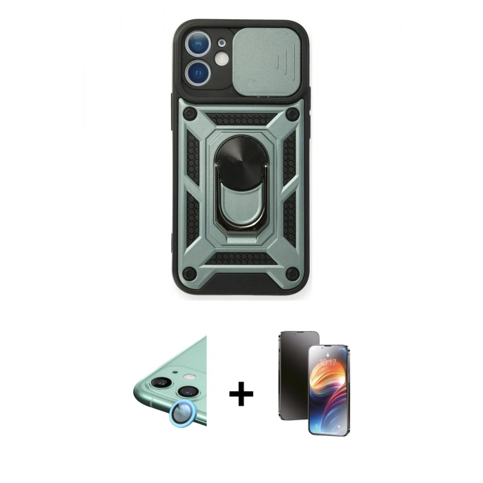 MARSİLYAN™- iPhone 11 Kılıf Ahenk Klasik - Siyah 3D Antistatik Mat Seramik Nano Ekran Koruyucu + Raze Metal Kamera Lens - MI