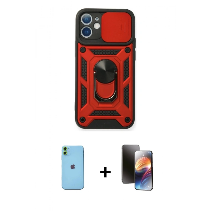 MARSİLYAN™- iPhone 11 Kılıf Ahenk Klasik - Siyah 3D Antistatik Mat Seramik Nano Ekran Koruyucu + Neon Fosforlu Kamera Lens - YL