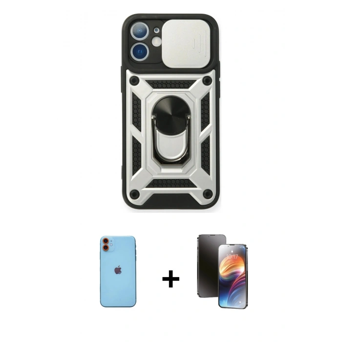 MARSİLYAN™- iPhone 11 Kılıf Ahenk Klasik - Siyah 3D Antistatik Mat Seramik Nano Ekran Koruyucu + Neon Fosforlu Kamera Lens - TU