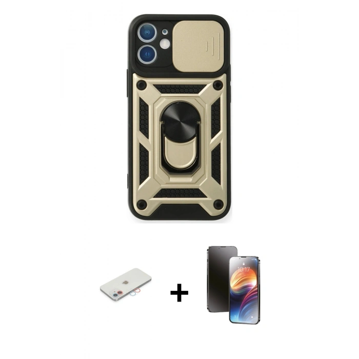 MARSİLYAN™- iPhone 11 Kılıf Ahenk Klasik - Siyah 3D Antistatik Mat Seramik Nano Ekran Koruyucu + Renkli Kamera Lens Koruma Cam - PE
