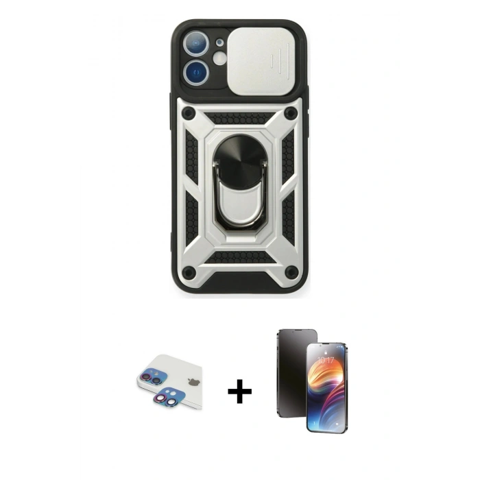 MARSİLYAN™- iPhone 11 Kılıf Ahenk Klasik - Siyah 3D Antistatik Mat Seramik Nano Ekran Koruyucu + Pers Alüminyum Kamera Lens - GI