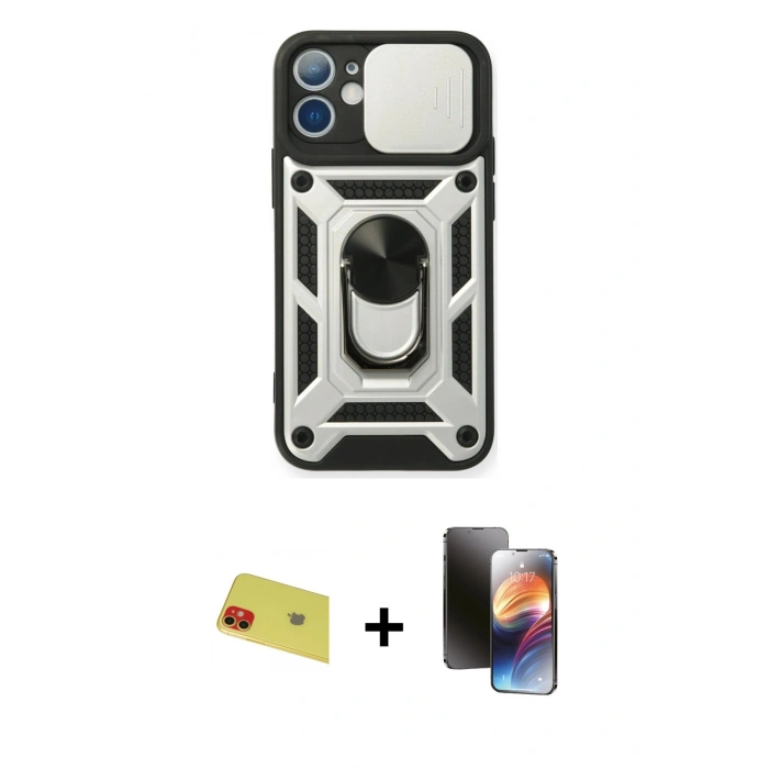 MARSİLYAN™- iPhone 11 Kılıf Ahenk Klasik - Siyah 3D Antistatik Mat Seramik Nano Ekran Koruyucu + Rainbow Kamera Lens Koruma Cam - KI