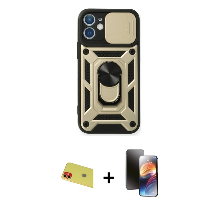 MARSİLYAN™- iPhone 11 Kılıf Ahenk Klasik - Siyah 3D Antistatik Mat Seramik Nano Ekran Koruyucu + Rainbow Kamera Lens Koruma Cam - KI
