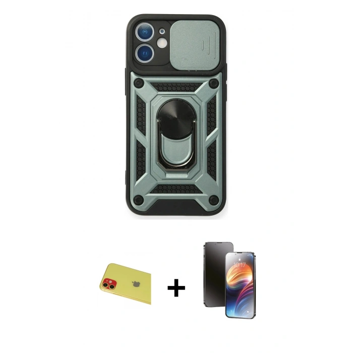 MARSİLYAN™- iPhone 11 Kılıf Ahenk Klasik - Siyah 3D Antistatik Mat Seramik Nano Ekran Koruyucu + Rainbow Kamera Lens Koruma Cam - KI