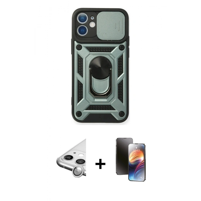 MARSİLYAN™- iPhone 11 Kılıf Ahenk Klasik - Siyah 3D Antistatik Mat Seramik Nano Ekran Koruyucu + Raze Metal Kamera Lens - GS