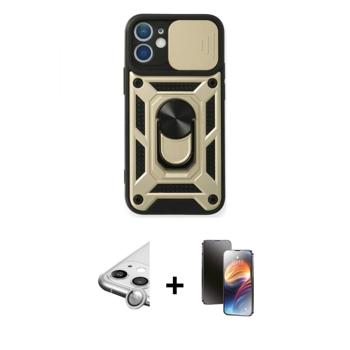 MARSİLYAN™- iPhone 11 Kılıf Ahenk Klasik - Siyah 3D Antistatik Mat Seramik Nano Ekran Koruyucu + Raze Metal Kamera Lens - GS